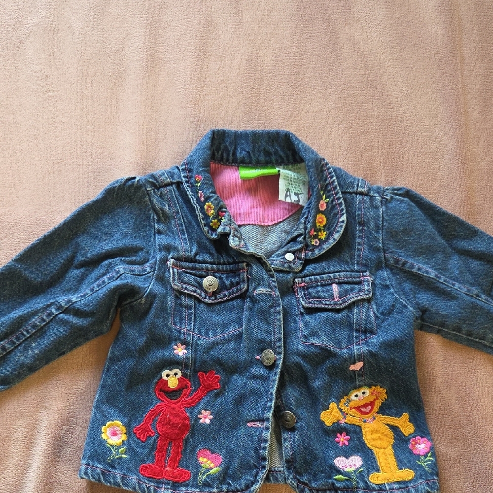 Denim Kids Jacket with Embroidered Characters